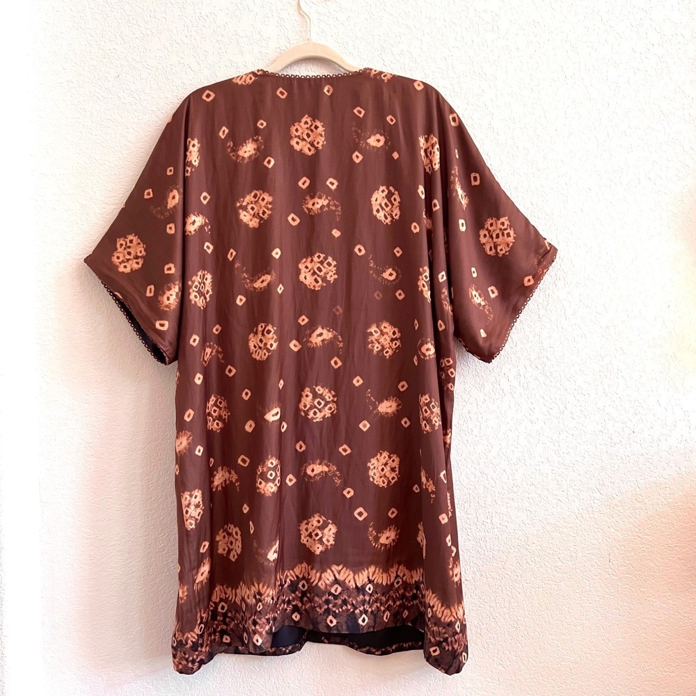 Soft Surroundings Brown Long Line Ikat Kimono Tie Front Cardigan - Picture 2 of 11